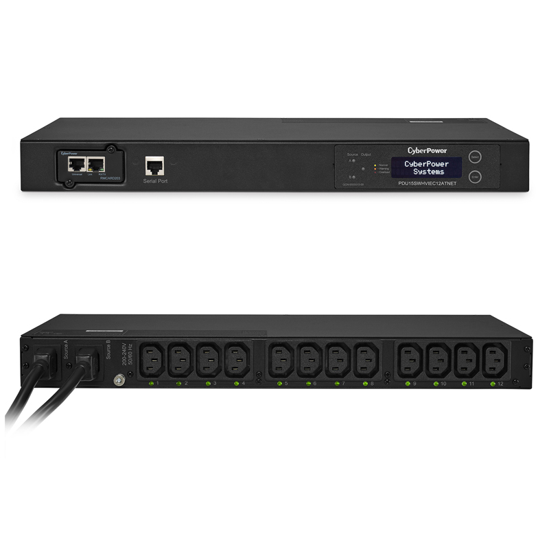 CyberPower PDU15SWHVIEC12ATNET 12-Outlets 1U Rackmount Swtched ATS