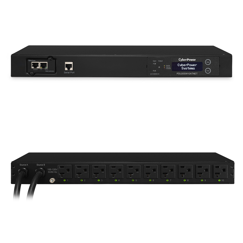 CyberPower PDU20SW10ATNET 10-Outlets 1U Rackmount Swtched ATS