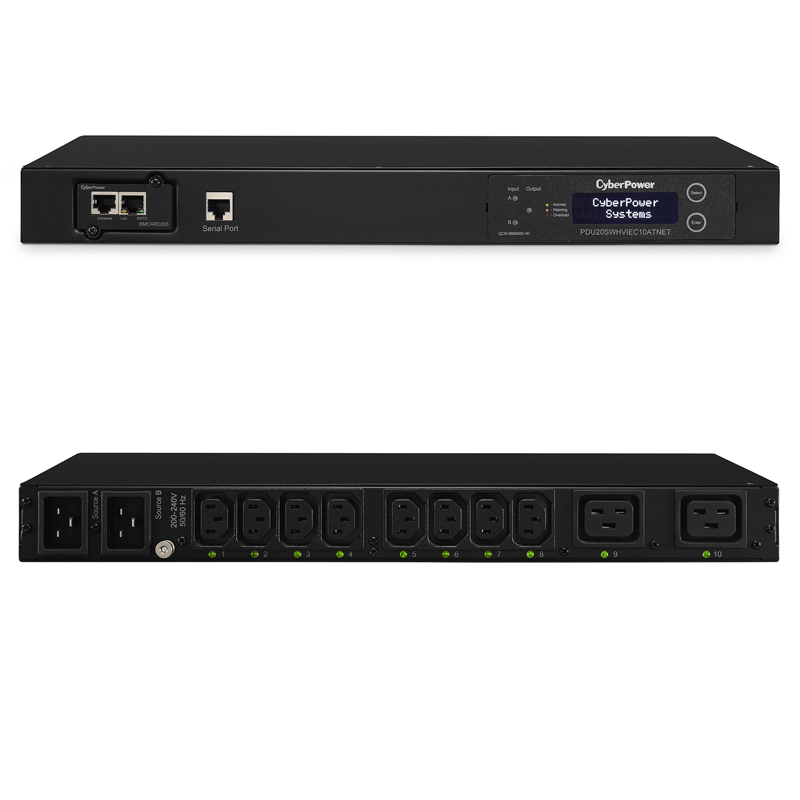 CyberPower PDU20SWHVIEC10ATNET 10-Outlets 1U Rackmount Swtched ATS