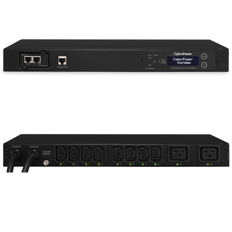 CyberPower PDU20SWHVT10ATNET 10-Outlets 1U Rackmount Swtched ATS