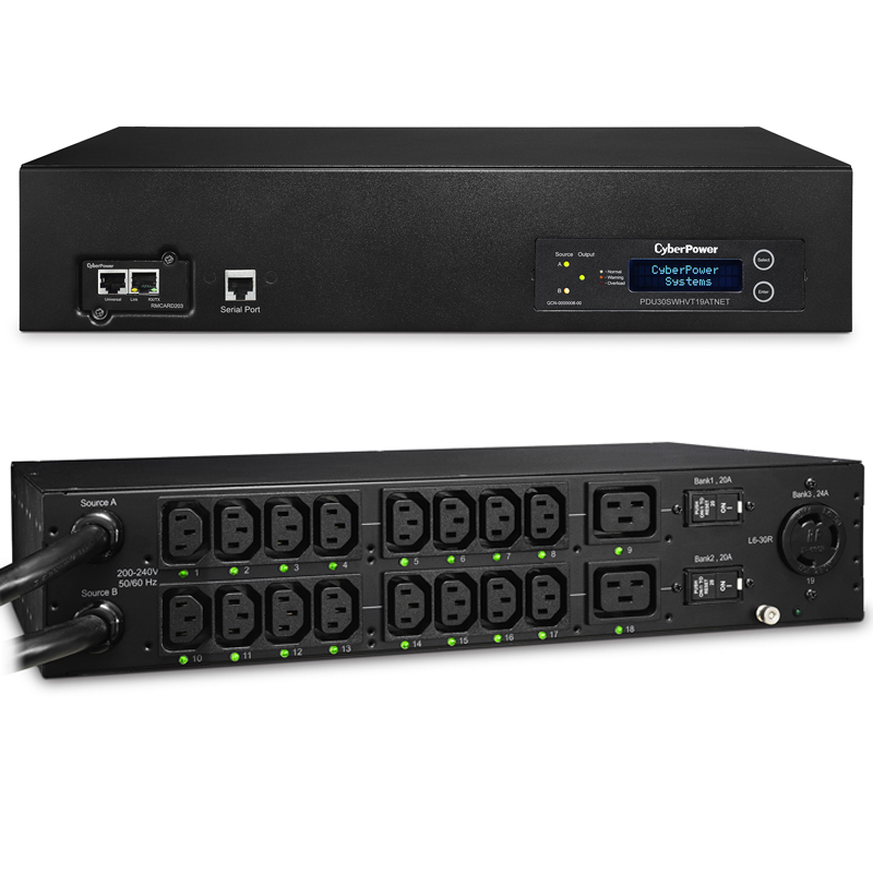 CyberPower PDU30SWHVT19ATNET 19-Outlets 2U Rackmount Swtched ATS