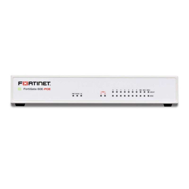 FortiGate 60E-POE Hardware With ASE FortiCare & FortiGuard 360 Protection (1 Year) Appliances FortiGate 60E-POE Hardware With ASE FortiCare & FortiGuard 360 Protection (1 Year) Appliances