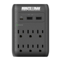 Minuteman MMS-WAL6U3 Surge Wall Tap, 2160J, USB Charger Wall Direct Surge Suppressor