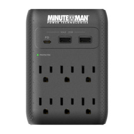 Minuteman MMS-WAL6U3 Surge Wall Tap, 2160J, USB Charger