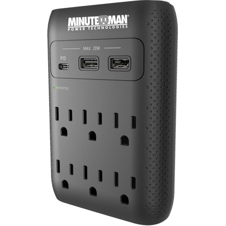 Minuteman MMS-WAL6U3 Surge Wall Tap, 2160J, USB Charger Wall Direct Surge Suppressor