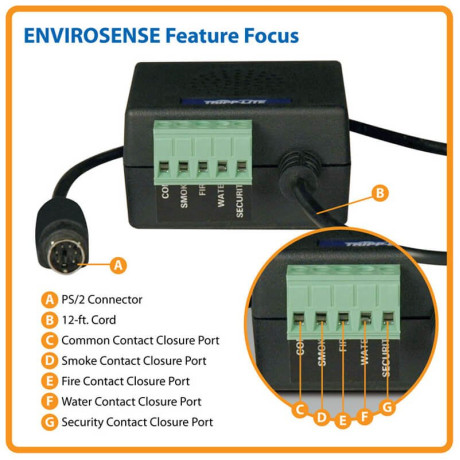 Tripp Lite ENVIROSENSE EnviroSense Rack Environment Sensor Temperature Humidity Contact-Closure Inputs TAA ENVIROSENSE
