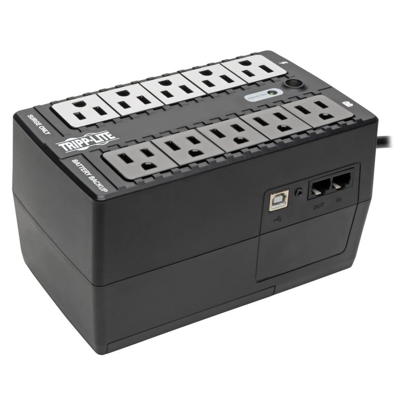 Tripp Lite INTERNET600U 600VA 325W Standby UPS - 10 NEMA 5-15R Outlets 120V 50/60 Hz USB 5-15P Plug Desktop/Wall Mount UPS Battery Backup