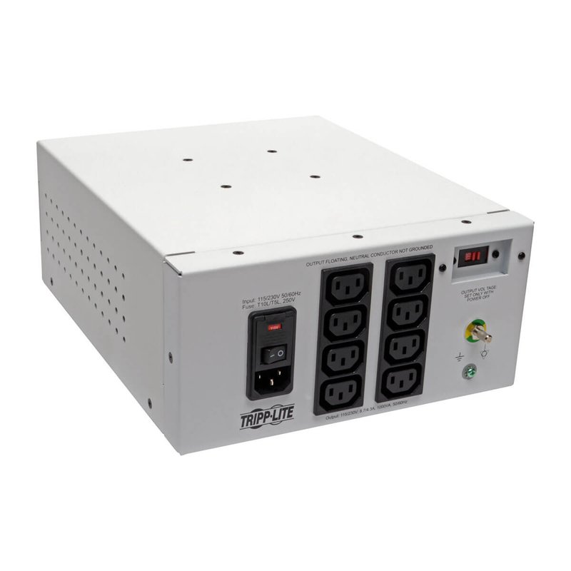 Tripp Lite IS1000HGDV Isolator Series Dual-Voltage 115/230V 1000W 60601-1 Medical-Grade Isolation Transformer C14 Inlet 8 C13 Outlets IS Series