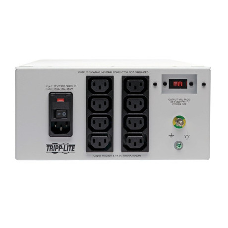 Tripp Lite IS1000HGDV Isolator Series Dual-Voltage 115/230V 1000W 60601-1 Medical-Grade Isolation Transformer C14 Inlet 8 C13 Outlets IS Series