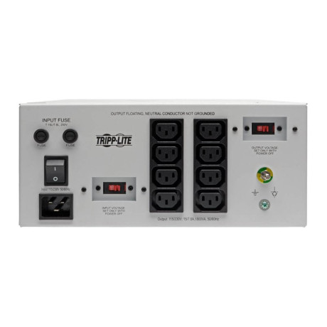 Tripp Lite IS1800HGDV Isolator Series Dual-Voltage 115/230V 1800W 60601-1 Medical-Grade Isolation Transformer C20 Inlet 8 C13 Outlets IS Series