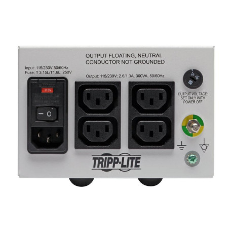 Tripp Lite IS300HGDV Isolator Series Dual-Voltage 115/230V 300W 60601-1 Medical-Grade Isolation Transformer C14 Inlet 4 C13 Outlets IS Series