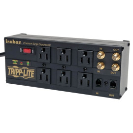 Tripp Lite ISOBAR6DBS Isobar 6-Outlet Surge Protector 6 ft. Cord with Right-Angle Plug 3330 Joules Diagnostic LEDs Tel/Coax/Modem Metal