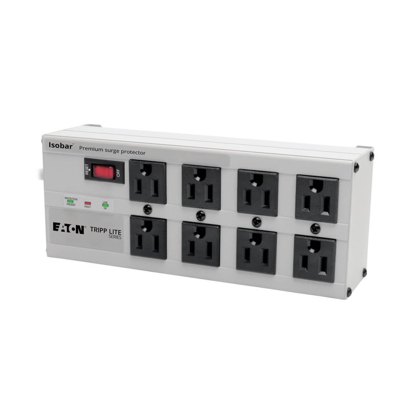 Tripp Lite ISOBAR825ULTRA Isobar 8-Outlet Surge Protector 25 ft. Cord with Right-Angle Plug 3840 Joules Diagnostic LEDs Metal Housing