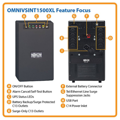 Tripp Lite OMNIVSINT1500XL OmniVS 230V 1500VA 940W Line-Interactive UPS Extended Run Tower USB port C13 Outlets OmniVS Series
