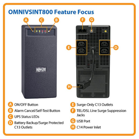 Tripp Lite OMNIVSINT800 OmniVS 230V 800VA 475W Line-Interactive UPS USB port C13 Outlets