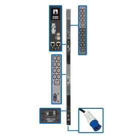 Tripp Lite PDU3EVN10G60B 14.5kW 200-240V 3PH Monitored PDU - LX Interface Gigabit 48 Outlets IEC 309 60A Blue Input LCD 3 m Cord 0U 1.8 m Height TAA