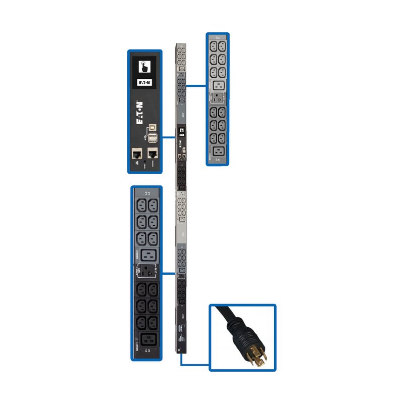 Tripp Lite PDU3EVN6L2120 Eaton 5.8kW 208/120V 3PH Monitored PDU - LX Interface Gigabit 45 Outlets L21-20P Input LCD 1.8 m Cord 0U 1.8 m Height TAA PDU Series
