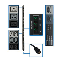 Tripp Lite PDU3MV6H50 12.6kW 3-Phase Local Metered PDU 208V Outlets (36 C13 & 9 C19) Hubbell 50A CS8365C 6 ft. (1.83 m) Cord 0U Vertical TAA PDU Series