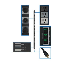 Tripp Lite PDU3MV6L2120B 5.7kW 3-Phase Local Metered PDU 208/120V Outlets (21 5-15/20R 6 L6-20R) L21-20P 6 ft. (1.83 m) Cord 0U Vertical TAA
