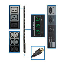 Tripp Lite PDU3MV6L2130A 3-Phase Local Metered PDU 8.6 kW 45 208V outlets (36 C13 9 C19) 6 ft. (1.83 m) NEMA L21-30P Input connection TAA Compliant
