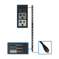 Tripp Lite PDU3V6L2120LV 5.7kW 3-Phase Basic PDU - 42 NEMA 5-15/20R 120V Outlets 208V L21-20P Input 6 ft. Cord 70 in. 0U Rack