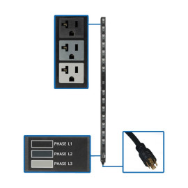 Tripp Lite PDU3V6L2120LV 5.7kW 3-Phase Basic PDU - 42 NEMA 5-15/20R 120V Outlets 208V L21-20P Input 6 ft. Cord 70 in. 0U Rack