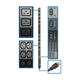 Tripp Lite PDU3V6L2130 8.6kW 208/120V 3-Phase Basic PDU - 48 Outlets (36 C13 6 C19 6 5-15/20R) L21-30P Input 6 ft. Cord 70 in. 0U Rack