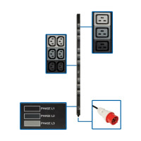 Tripp Lite PDU3XV6G20 11.5kW 3-Phase Basic PDU - 45 208-240V Outlets (36 C13 9 C19) IEC 309 16/20A Red 360-415V Input 6 ft. Cord 70 in. 0U
