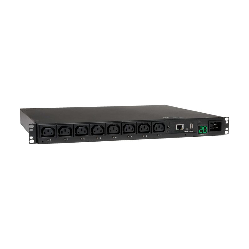 Tripp Lite PDUMH20HVNET Eaton 3.7kW Single-Phase 208/230V Switched PDU - LX Platform 8 C13 Outlets C20 Input with L6-20P Adapter 2.4m Cord 1U Rack-mount TAA PDU Series