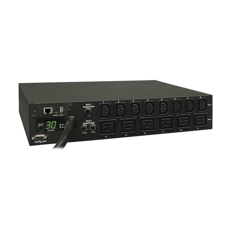 Tripp Lite PDUMH30HV19NET Eaton 5.5kW Single-Phase Switched PDU - LX Interface 208/230V Outlets (8 C13 & 6 C19) L6-30P Input 15 ft. (4.57 m) Cord 2U Rack-Mount TAA