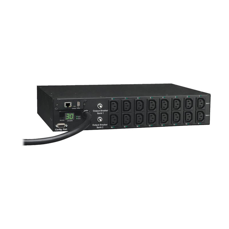 Tripp Lite PDUMH30HVNET Eaton 5.5kW Single-Phase Switched PDU - LX Interface 208/230V Outlets (16 C13) L6-30P Input 12 ft. (3.66 m) Cord 2U Rack-Mount TAA PDU Series