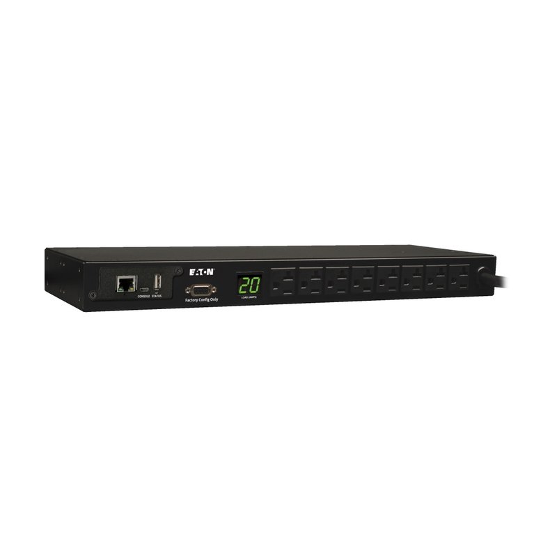 Tripp Lite PDUMNH20 Eaton 1.9kW Single-Phase Monitored PDU 120V Outlets (8 5-15/20R) L5-20P/5-20P Adapter 12 ft. (3.66 m) Cord 1U Rack-Mount LX Platform Interface TAA PDU Series