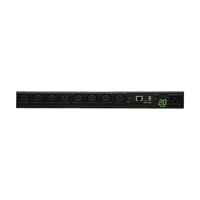 Tripp Lite PDUMNH20HV Eaton 3.7kW Single-Phase 208/230V Monitored PDU - LX Platform 8 C13 Outlets C20 Input with L6-20P Adapter 2.4m Cord 1U Rack-Mount TAA