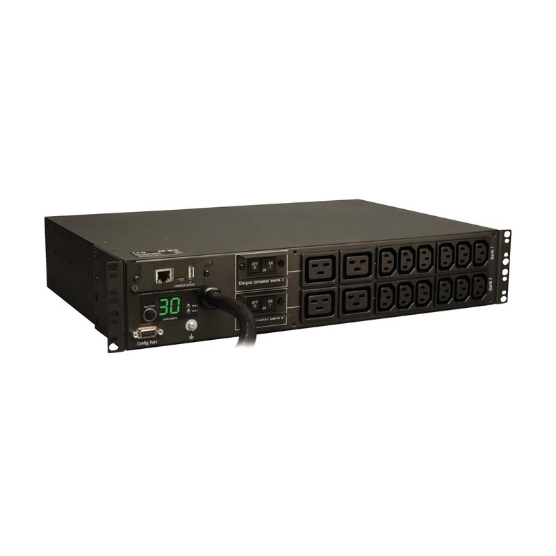Tripp Lite PDUMNH30HV Eaton 5.5kW Single-Phase Monitored PDU with LX Platform Interface 208/230V Outlets (12-C13 and 4-C19) L6-30P 12 ft. (3.66 m) Cord 2U Rack-Mount TAA