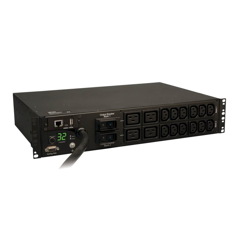Tripp Lite PDUMNH32HV 7.4kW Single-Phase Monitored PDU with LX Platform Interface 230V Outlets (12-C13 4-C19) IEC-309 32A Blue 12 ft. (3.66 m) Cord 2U Rack-Mount TAA PDU Series