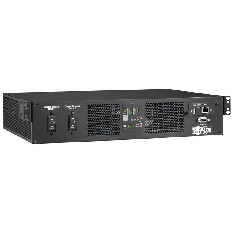 Tripp Lite PDUMNH32HVAT2 7.4kW 200-240V Single-Phase ATS/Monitored PDU - 16 C13 & 2 C19 Outlets Dual IEC 309 32A Blue Inputs 3 m Cords 2U TAA