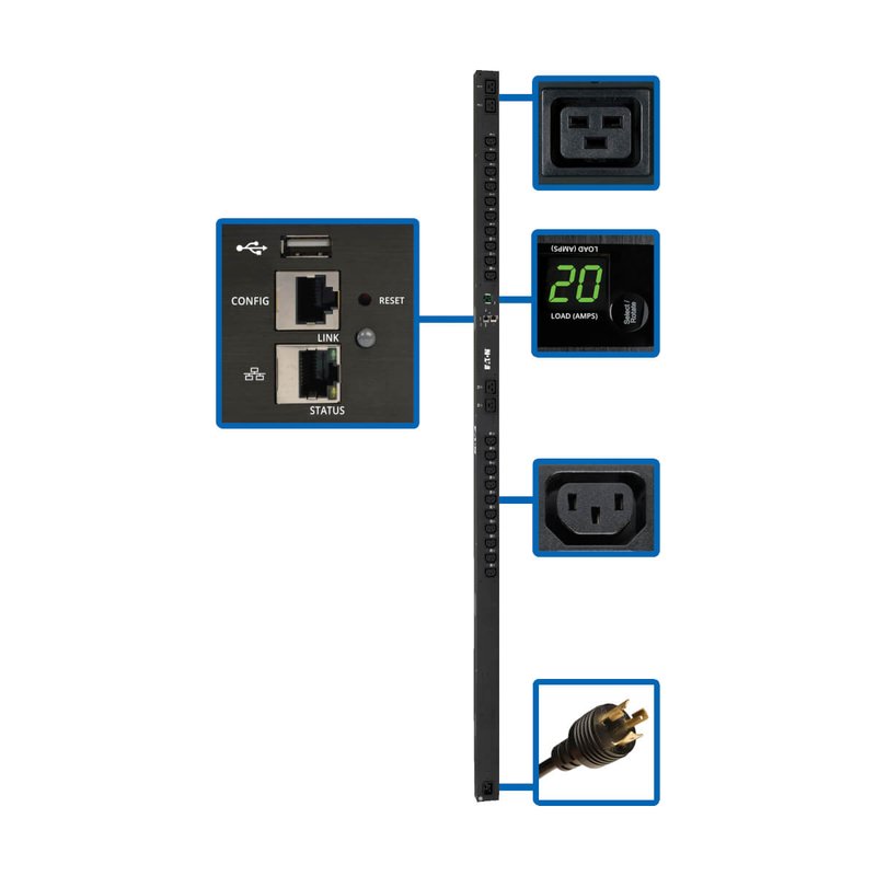 Tripp Lite PDUMV20HVNETLX Eaton 3.7kW Single-Phase Switched PDU - LX Interface 208/230V Outlets (20 C13 & 4 C19) C20/L6-20P 0U TAA
