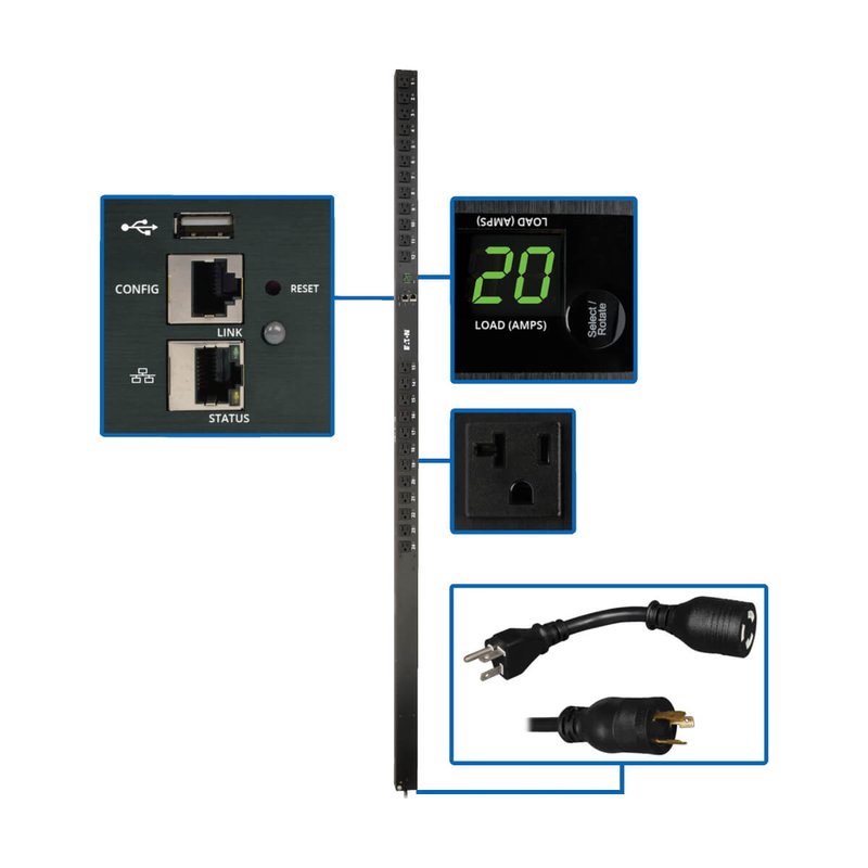 Tripp Lite PDUMV20NETLX Eaton 1.9kW Single-Phase Switched PDU - LX Interface 120V Outlets (24 5-15/20R) 10 ft. (3.05 m) Cord with L5-20P 0U TAA