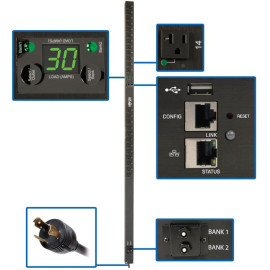 Tripp Lite PDUMVR30NETLX Eaton 2.9kW Single-Phase Switched PDU LX Platform Outlet Monitoring 120V Outlets (24 NEMA 5-15/20R) L5-30P Plug 0U TAA