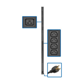 Tripp Lite PDUV20HVL6-72 3.7kW 208/230V Single-Phase Basic PDU - 32 C13 & 6 C19 Outlets L6-20P Input 10 ft. Cord 63.75 in. 0U Rack