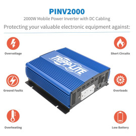 Tripp Lite PINV2000 2000W Medium-Duty Compact Mobile Power Inverter with 2 AC/1 USB - 2.0A/Battery Cables