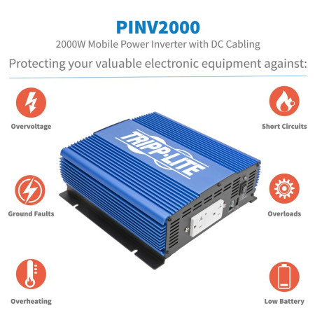 Tripp Lite PINV2000 2000W Medium-Duty Compact Mobile Power Inverter with 2 AC/1 USB - 2.0A/Battery Cables