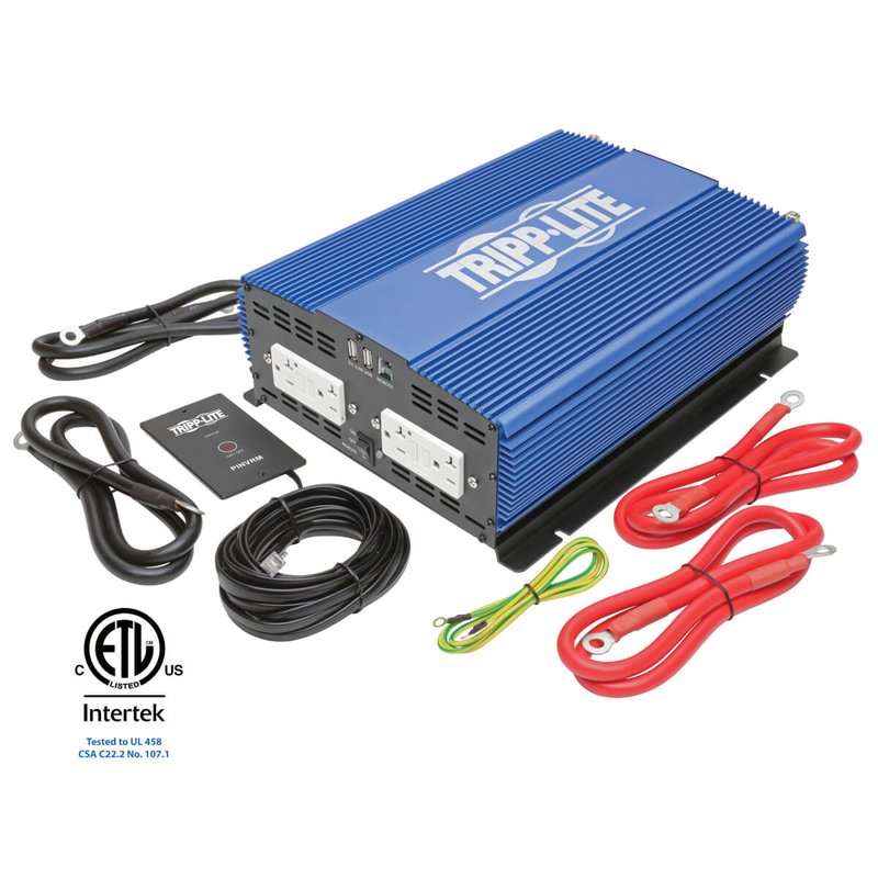 Tripp Lite PINV2000HS 2000W Heavy-Duty Industrial-Strength Mobile Power Inverter with 4 AC/2 USB - 2.0A/Battery Cables Remote