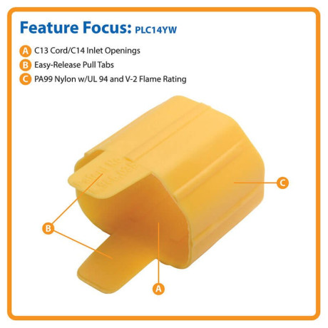 Tripp Lite PLC14YW Plug-Lock Inserts C13 Power Cord to C14 Outlet Yellow 100 Pack