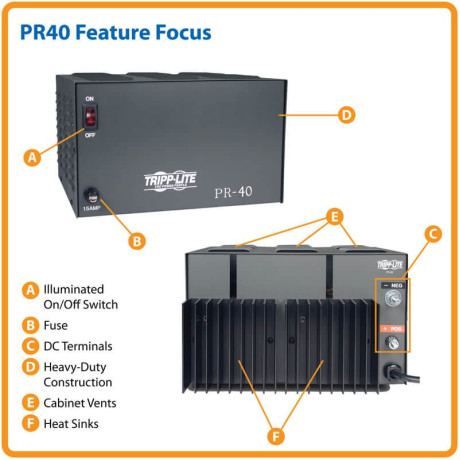 Tripp Lite PR40 TAA-Compliant 40-Amp DC Power Supply 13.8VDC Precision Regulated AC-to-DC Conversion