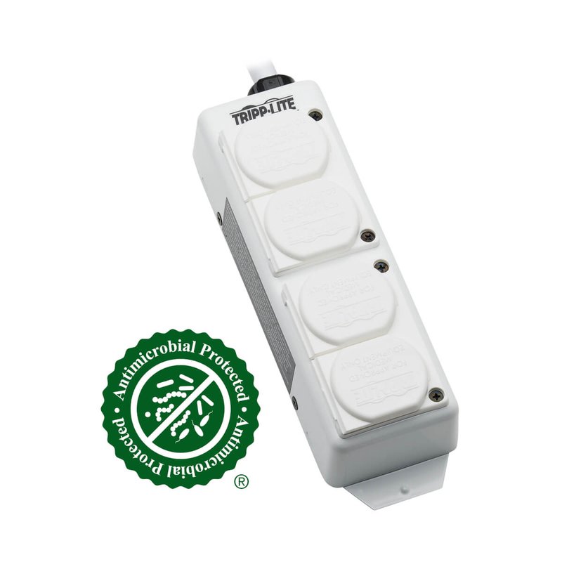 Tripp Lite PS-415-HGDG Safe-IT UL 2930 Medical-Grade Power Strip for Patient Care Vicinity 4 Hospital-Grade Outlets Safety Covers Antimicrobial 15 ft. Cord Dual Ground