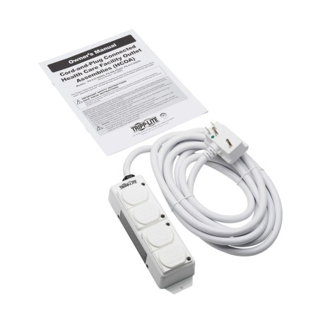 Tripp Lite PS-415-HGDG Safe-IT UL 2930 Medical-Grade Power Strip for Patient Care Vicinity 4 Hospital-Grade Outlets Safety Covers Antimicrobial 15 ft. Cord Dual Ground