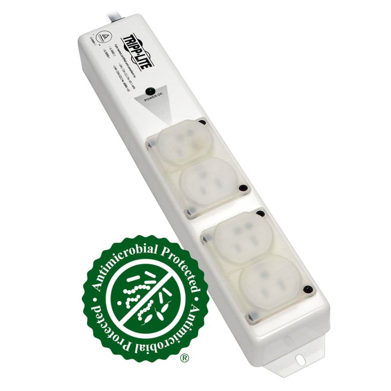 Tripp Lite PS-415-HGULTRA Safe-IT UL 60601-1 Medical-Grade Power Strip for Patient-Care Vicinity 4 15A Hospital-Grade Outlets Safety Covers 15 ft. Cord