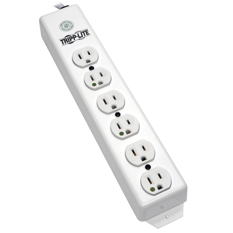 Tripp Lite PS-602-HG Safe-IT Medical-Grade Power Strip UL 1363 6x Hospital-Grade Outlets Antimicrobial 1.5 ft. (0.45 m) Cord