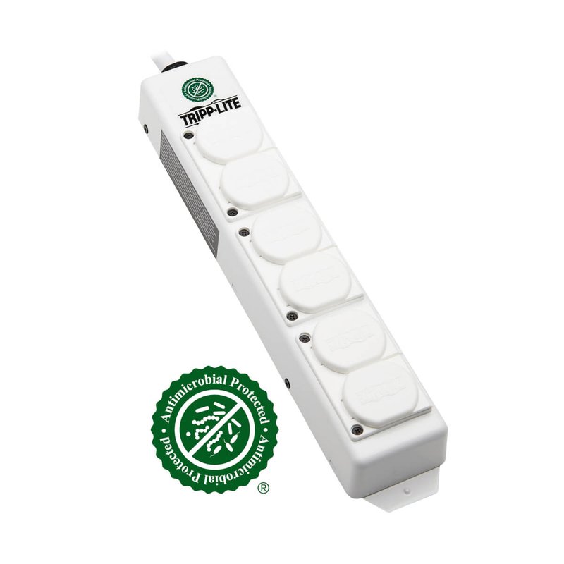 Tripp Lite PS-615-HGDG Safe-IT UL 2930 Medical-Grade Power Strip for Patient Care Vicinity 6 Hospital-Grade Outlets Safety Covers Antimicrobial 15 ft. Cord Dual Ground